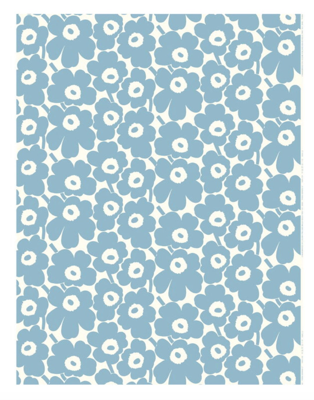 Marimekko Pieni Unikko Acrylic Coated Fabric , Baby Blue and White