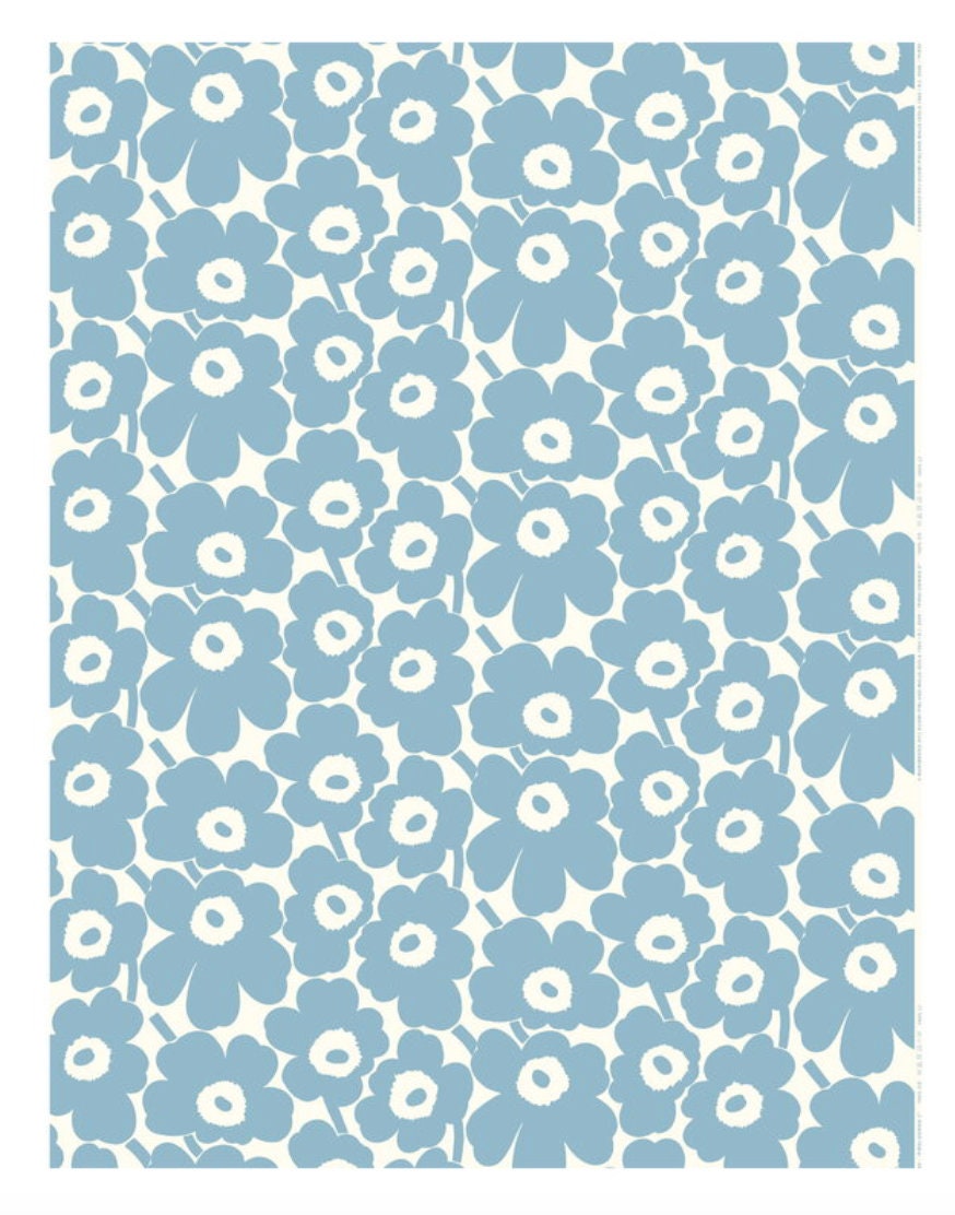 Marimekko Pieni Unikko Acrylic Coated Fabric , Baby Blue and White