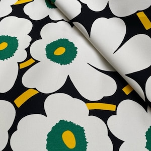 Marimekko Pieni Unikko super heavy upholstery grade cotton canvas fabric, sold by half yard green yellow