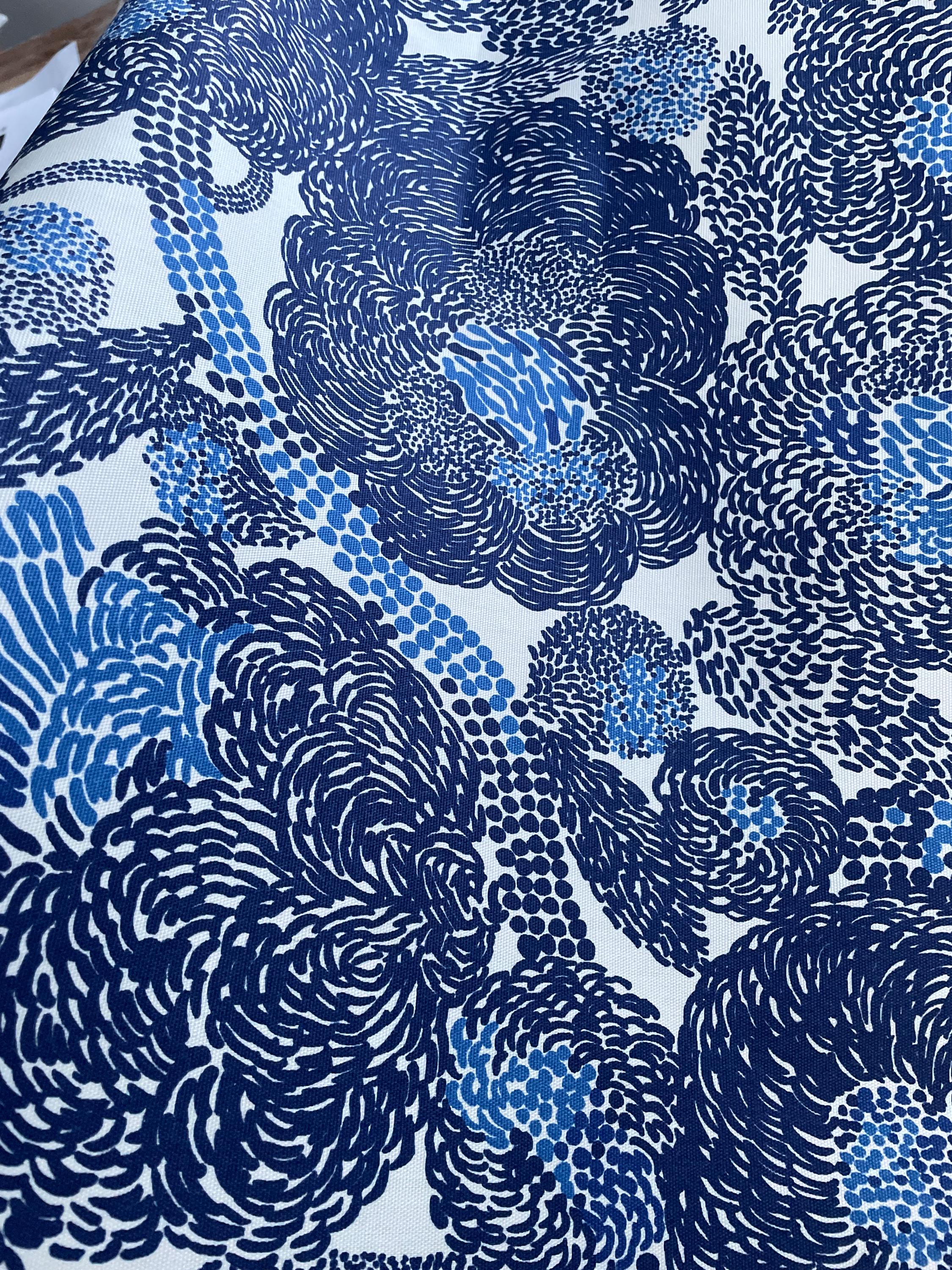 Marimekko Mynsteri Coated Cotton Fabric, Gorgeous Blue Print by