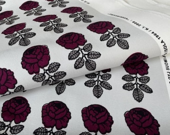 Marimekko Vihkiruusu UPHOLSTERY grade cotton fabric, sold by half yard, gray burgundy