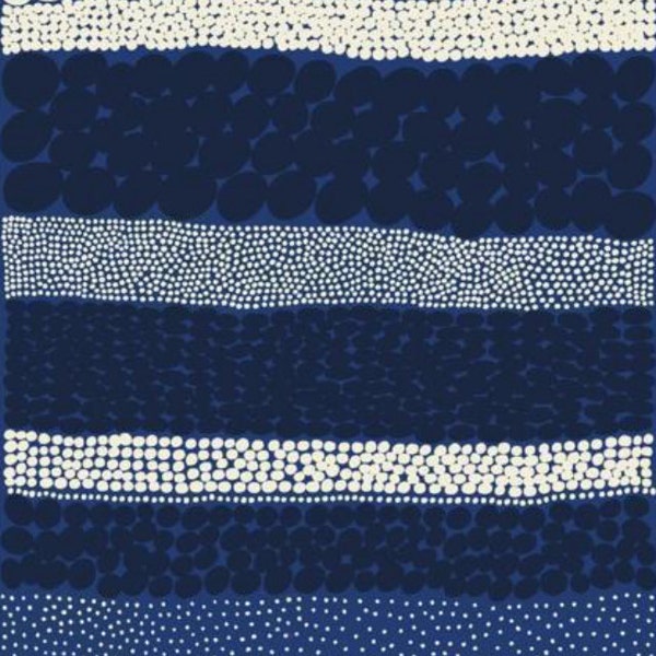 Tissu en coton enduit d'acrylique Marimekko Jurmo, imperméable, vendu par demi-mètre, bleu blanc noir Finlande
