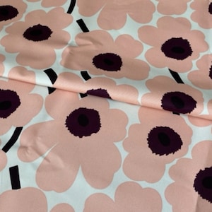 Marimekko Pieni Unikko UPHOLSTERY grade cotton fabric, sold by half yard, peach pink burgundy