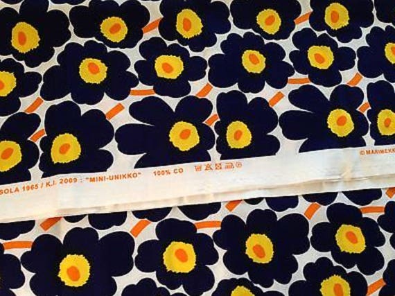Marimekko Blue Yellow Mini Unikko Cotton Fabric Sold By Yard Etsy