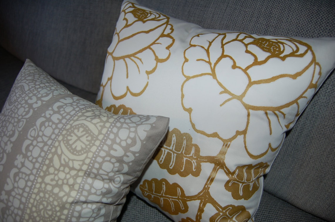 White Gold Maalaisruusu pillow case thick SATIN fabric Etsy