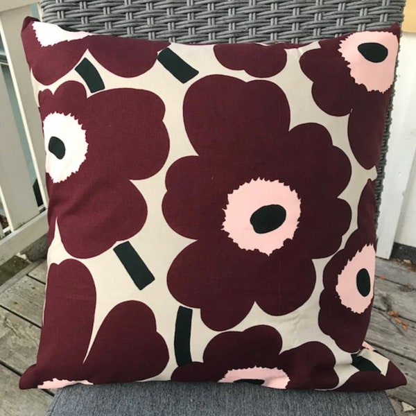 Pieni Unikko pillow cover, cushion case, made from Marimekko cotton fabric, Finland, brown , nude