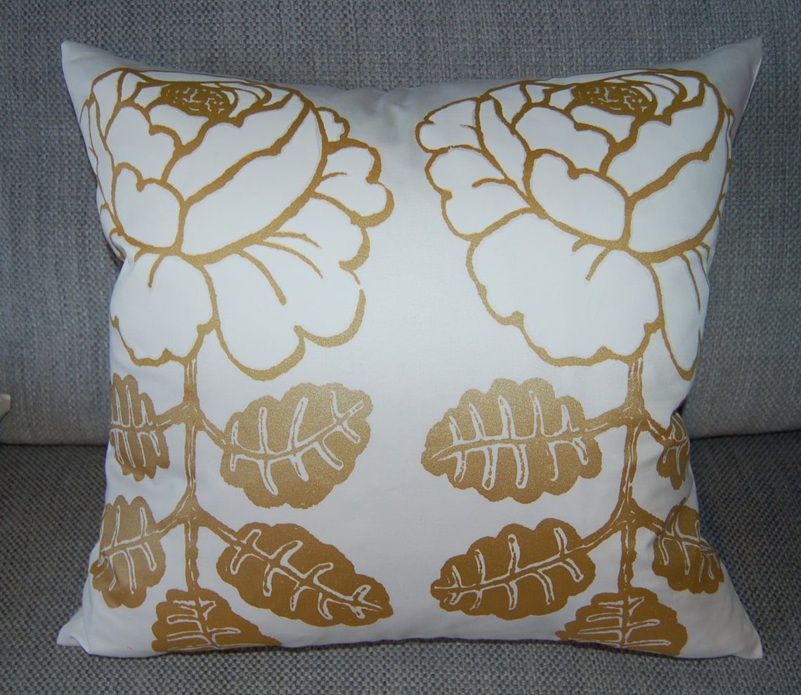 White Gold Maalaisruusu pillow case thick SATIN fabric Etsy