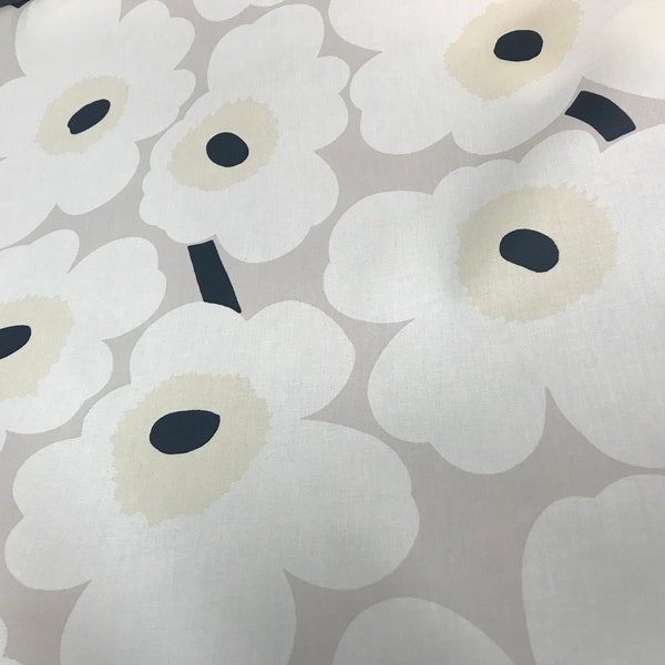 Marimekko acrylic COATED white green Pieni Unikko  cotton fabric, sold by half yard, from Finland, Maija Isola design