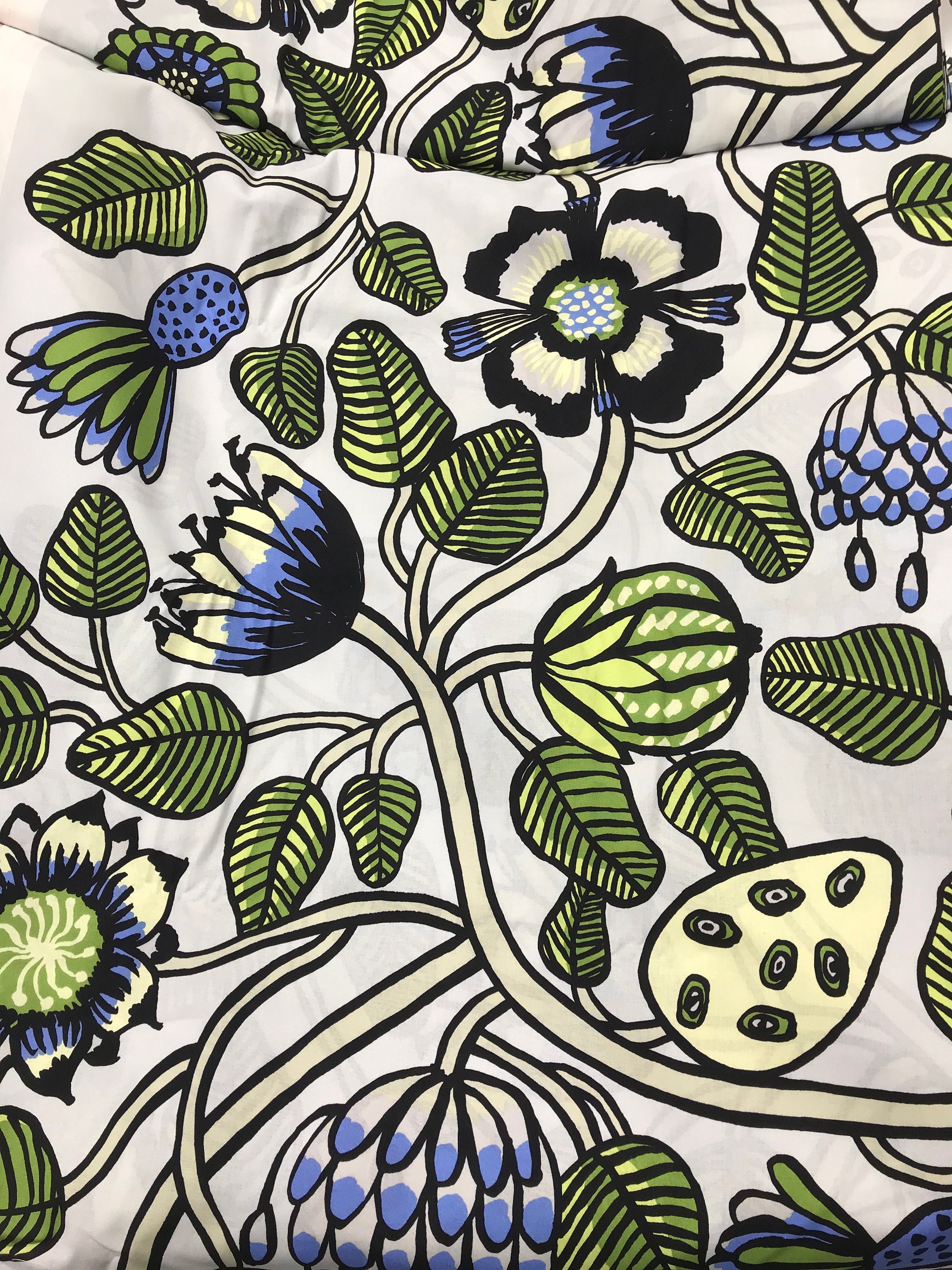Marimekko Tiara half yard fabric piece, baby blue and white, Finland, 18x56"
