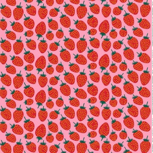 Marimekko Pieni Mansikka cotton fabric, sold by half yard, from Finland, Maija Isola pink red