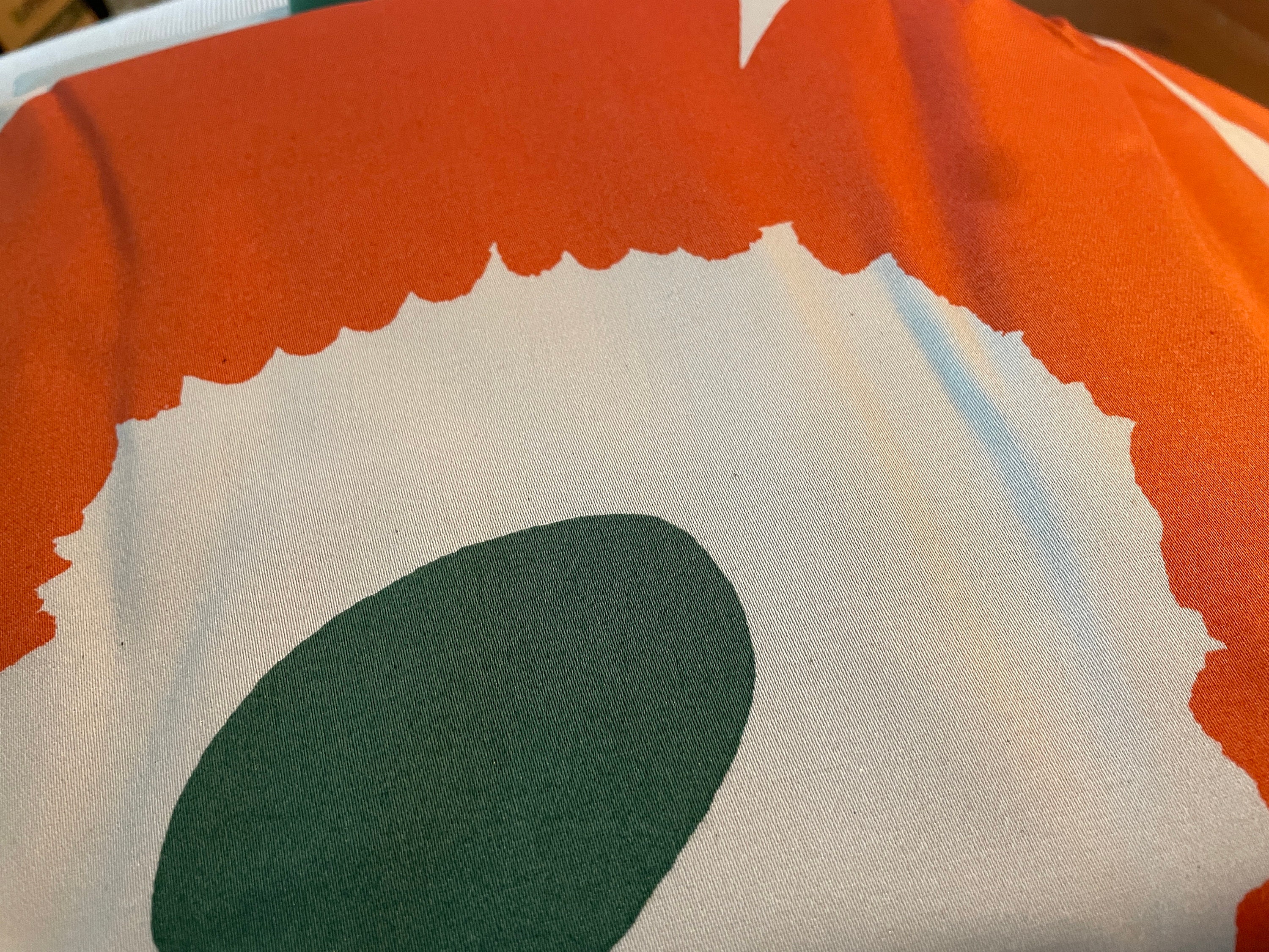 Marimekko Orange, Green THICK SATIN Unikko Fabric Piece, One Yard