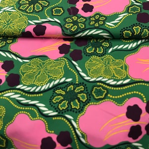 Marimekko Helmikkä fabric, half yard, Maija Isola, Finland, green pink, Helmikka