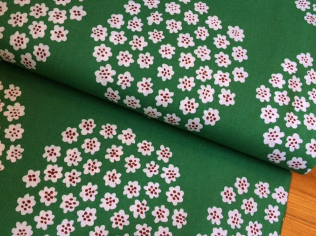 Marimekko Puketti Fabric Sold By Half Yard Green White And Pink marimekko-puketti-fabric-sold-by-half-yard-green-white-and-pink