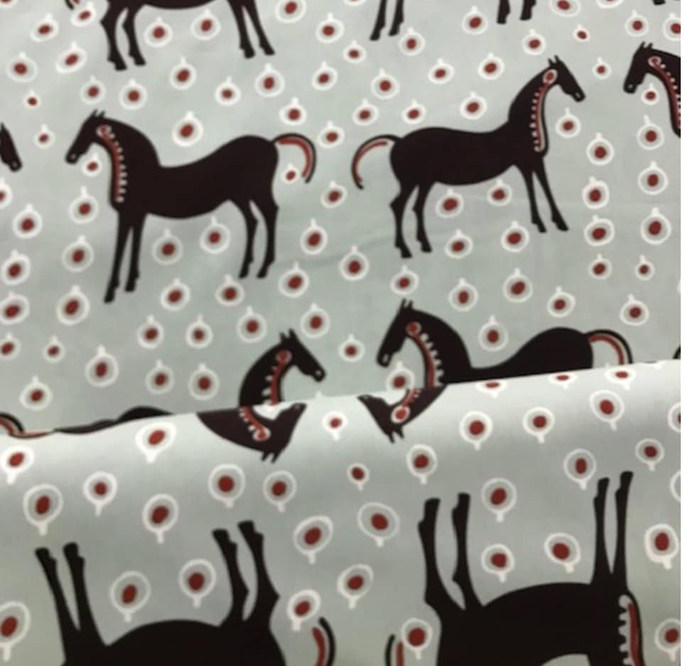 Marimekko Musta Tamma Horse Heavy Cotton Fabric Sold by Half Marimekko Musta Tamma Horse Heavy Cotton Fabric Sold by Half