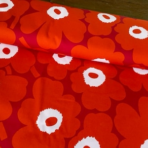 Marimekko orange red pink Pieni Unikko cotton fabric, sold by half yard, from Finland, Maija Isola design