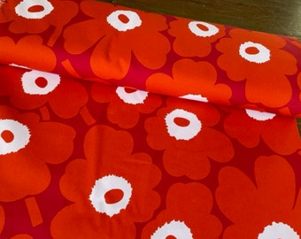 Marimekko orange red pink Pieni Unikko cotton fabric, sold by half yard, from Finland, Maija Isola design