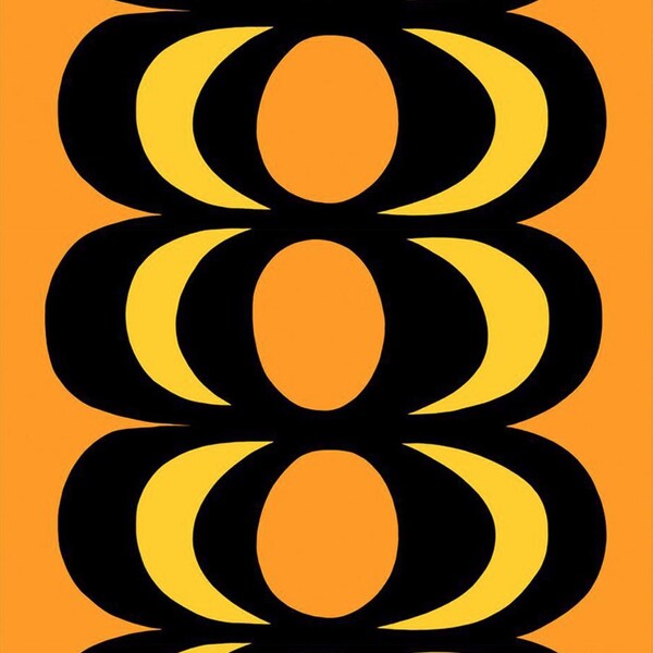 Marimekko Kaivo Baumwollstoff, 90 x 145 cm, gelb, orange, schwarz, Finnland