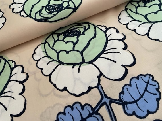 Marimekko Maalaisruusu , Row of 6 Roses, 42cm X 140cm Green, Beige