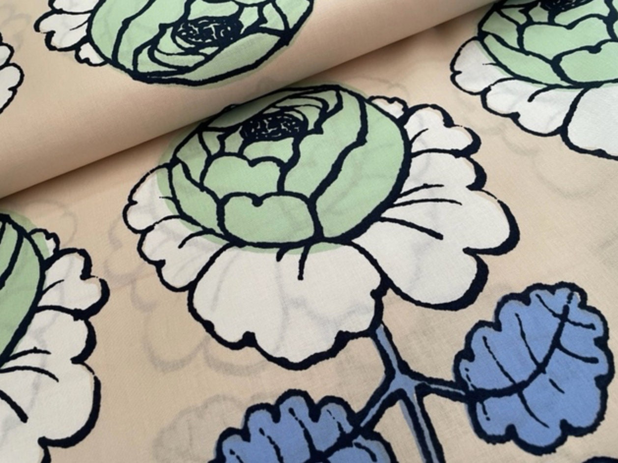 Marimekko Maalaisruusu , Row of 6 Roses, 42cm X 140cm Green, Beige