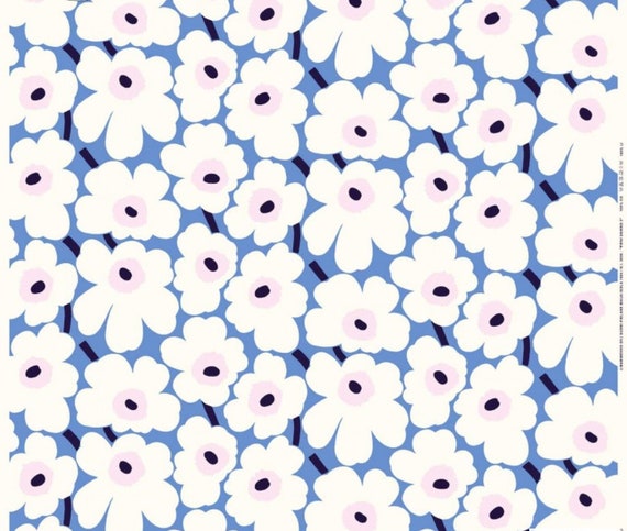 Marimekko White Blue Pink Pieni Unikko Cotton Fabric Sold By Etsy