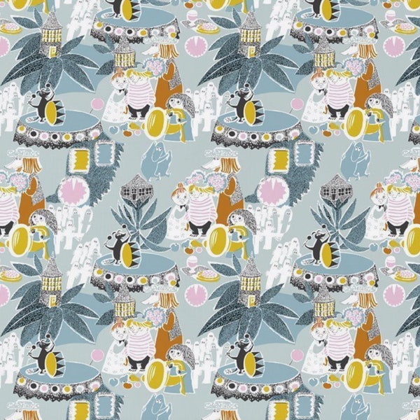 Moomin OIL CLOTH, coated cotton fabric, sold by half yard, great for totes, changing pads, table covers etc.