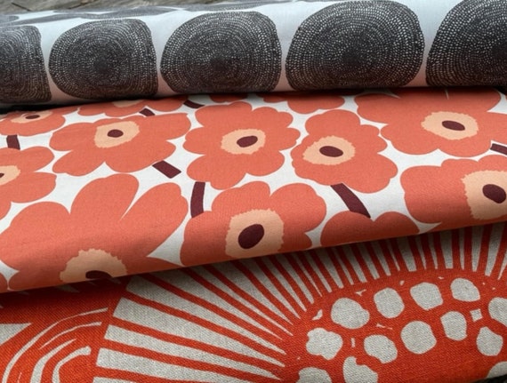 Marimekko 100% Linen Fabric Siirtolapuutarha, Orange and