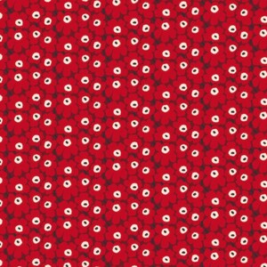 Tela de algodón Marimekko Mini Unikko, vendida por media yarda, color rojo sobre burdeos