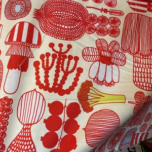 Marimekko heavy cotton yellow Puutarhurin Parhaat sold by half yard, orange, yelllow heavy weight cotton, Finland