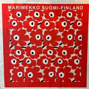 Marimekko Mini Unikko unfinished scarf panel,  red, white, from Finland