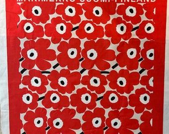 Marimekko Mini Unikko unfinished scarf panel,  red, white, from Finland