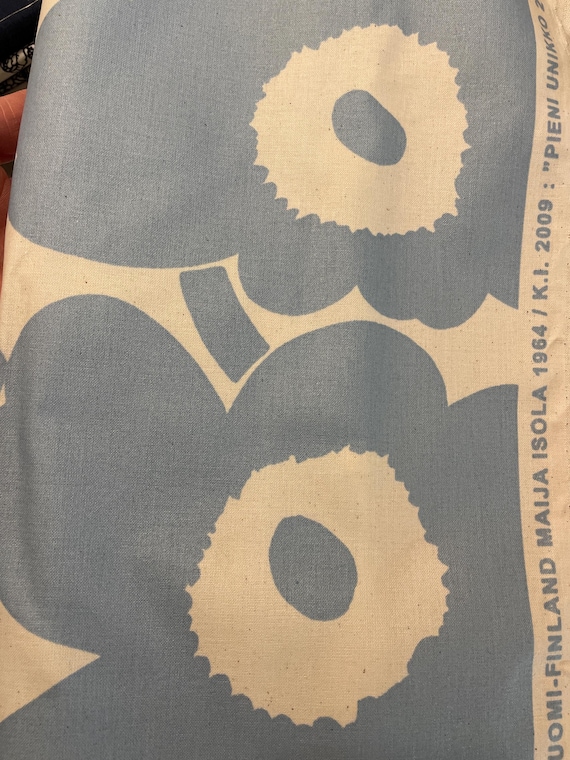 Marimekko Pieni Unikko Acrylic Coated Fabric , Baby Blue and White