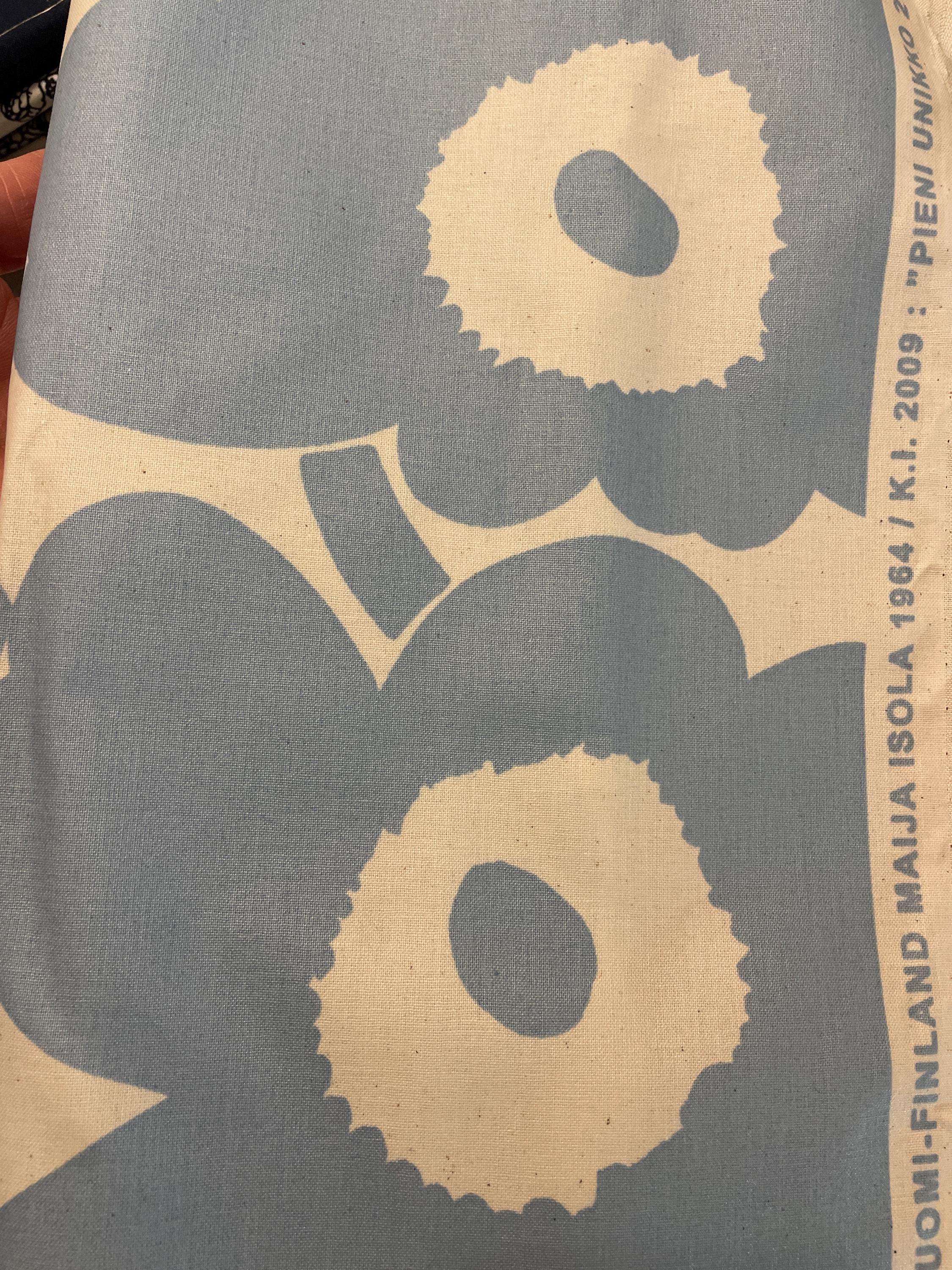 Marimekko Pieni Unikko Acrylic Coated Fabric , Baby Blue and White