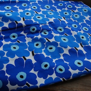 Marimekko Blue Mini Unikko cotton fabric, sold by half yard, 18 x 56", Finland