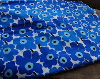 Marimekko Blue Mini Unikko cotton fabric, sold by half yard, 18 x 56", Finland