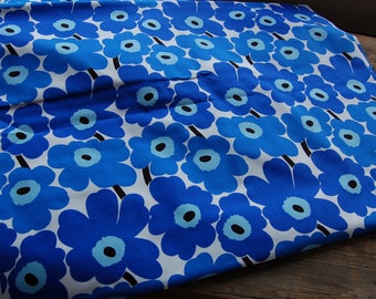 Marimekko Blue Mini Unikko cotton fabric, sold by half yard, 18 x 56", Finland