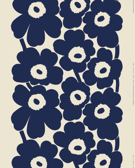 Marimekko Dark Navy Blue Unikko Tejido De Lino De Finlandia Etsy Espana