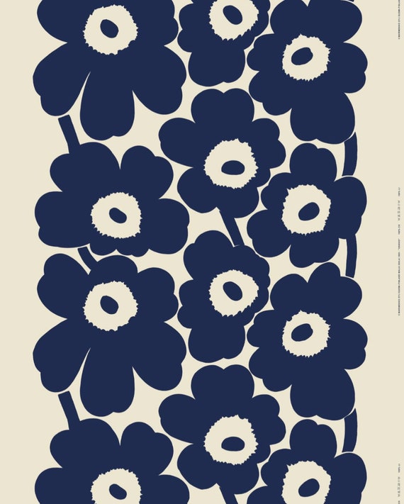 Marimekko Dark Navy Blue Unikko Linen Fabric From Finland Etsy Ireland