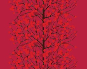 Marimekko SATIN, Rojo Lumimarja, tejido de algodón grueso, 60 cm x 140 cm, Finlandia