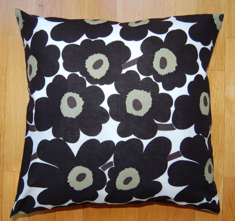 Black Mini Unikko Pillow Case From Marimekko Cotton Fabric Etsy