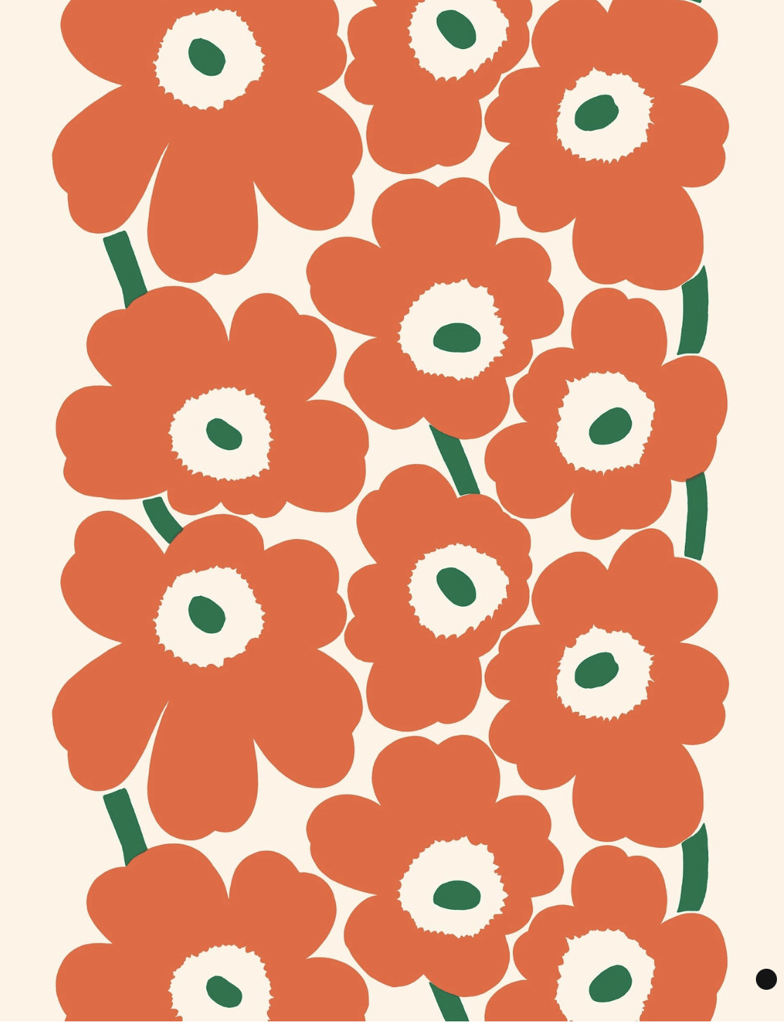 Marimekko Orange, Green THICK SATIN Unikko Fabric, Sold by Half