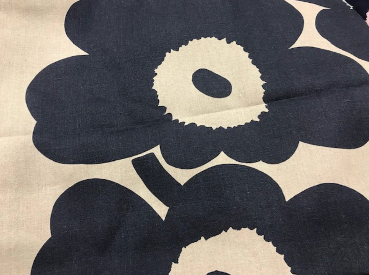 Marimekko Dark Navy Blue Unikko Linen Fabric From Finland Etsy Ireland