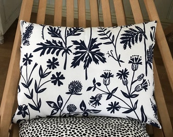 Artek fabric pillow case , 30x40cm, 12x16", Finland, dark navy blue and white