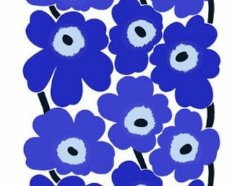 Marimekko UPHOLSTERY GRADE BIG Blaues Unikko Baumwollstoffstück, wird lose angeboten, 96x145cm
