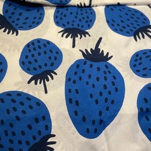 Marimekko Blue Mansikka cotton fabric, sold by half yard, 56&quot; wide, from Finland