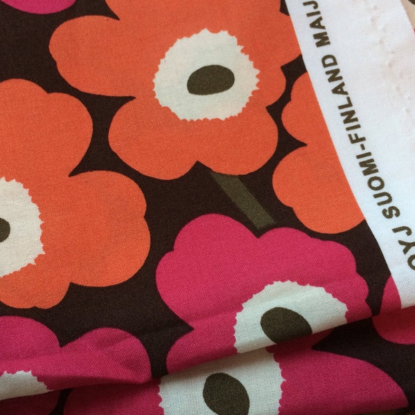 Marimekko Mini Unikko fabric piece, half yard,  Maija Isola orange pink brown, Finland