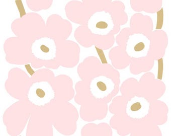 Marimekko Pink, White, Gold THICK SATIN Unikko Fabric, Sold by