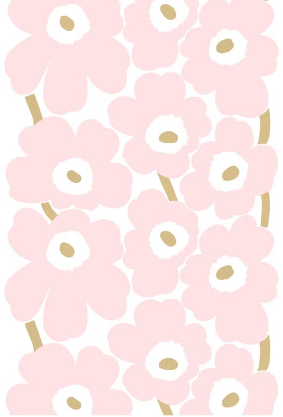 マリメッコ ピンク、ホワイト、ゴールド THICK SATIN Unikko 生地