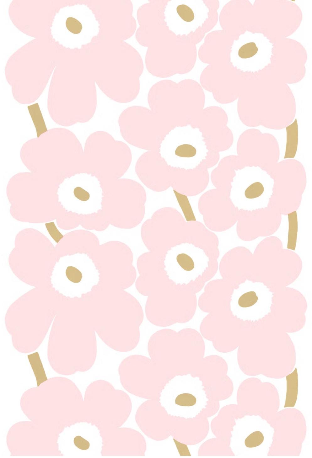 Marimekko Pink, White, Gold THICK SATIN Unikko Fabric, Sold by