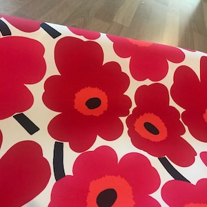 Marimekko COATED Red Pieni Unikko cotton fabric, remnant piece 80cm x 140cm