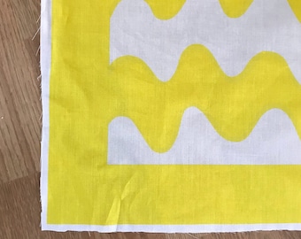 Marimekko Pieni Lokki unfinished scarf panel, yellow and white, 24x24"